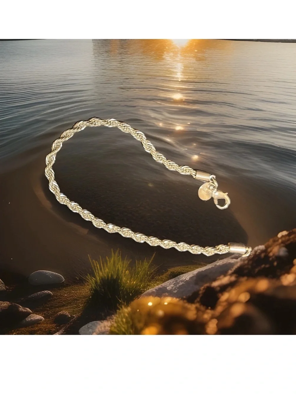 Unisex Silver-Plated Rope Chain Bracelet 7.5” Lobster Clasp Vintage-Style